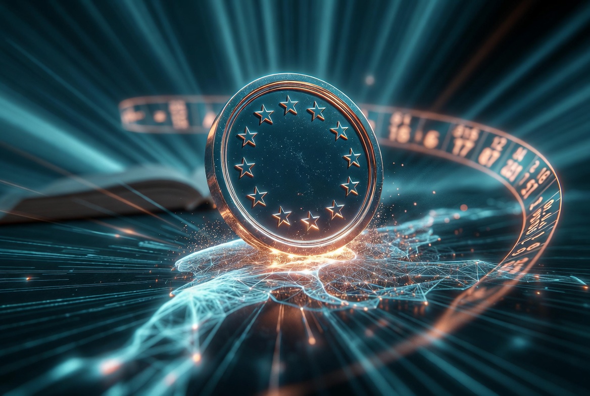 Sigillo dell Unione europea che si imprime su una rete neurale: pubblicazione del Digital Omnibus on AI in Gazzetta ufficiale